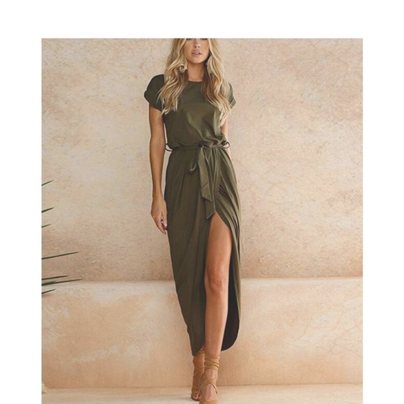 Dresses & Skirts - Army Green Belted Maxi Dress